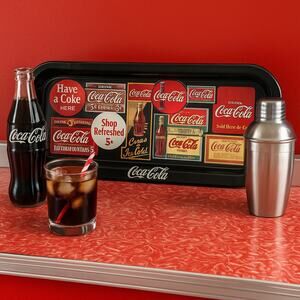 1995 Coca-Cola Vintage Tin Tray Collage Design 19x8.5 Collectible Serving